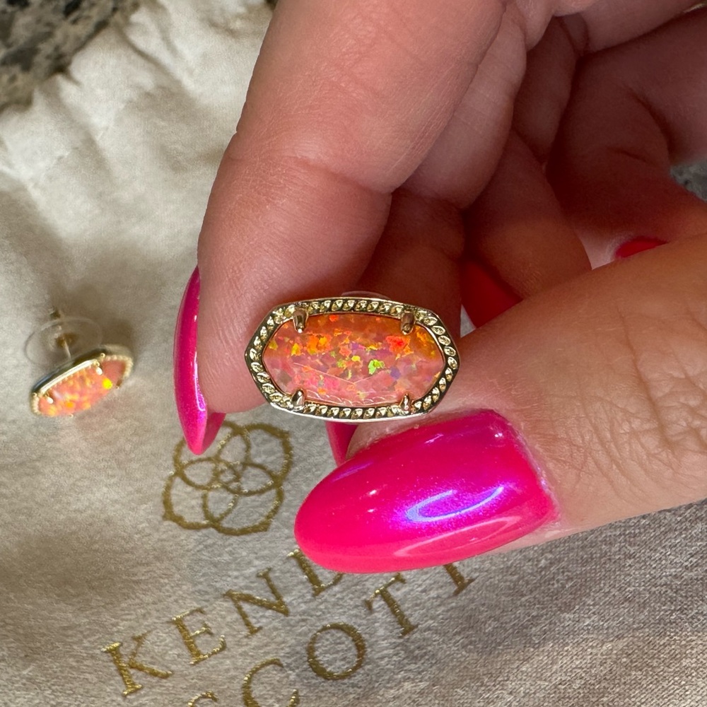 Kendra Scott Coral Opal Stud Earrings - Picture 4 of 4